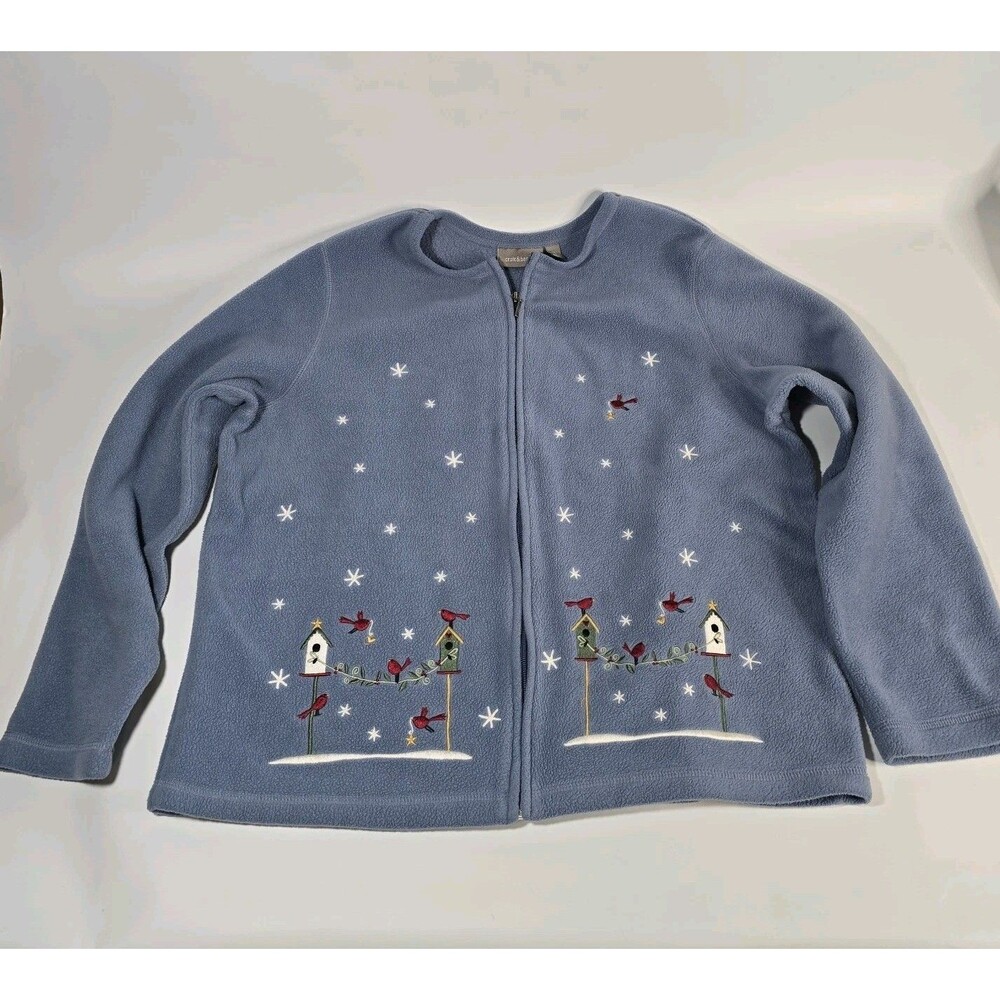 Vintage Light Blue XL Birdhouse Zipper Christmas Sweatshirt Cardigan Grandmacore